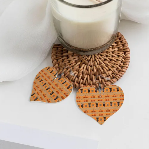 Vista 7 de DKJlitter Women's Heart Earrings, ethnic african striped tribal pattern Faux Leather Earrings, Lightweight Dangle Earrings