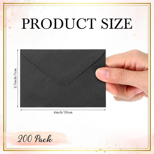 Vista 5 de Yahenda 200 unidades de sobres negros mini para tarjetas de regalo a granel, sobres pequeños de bolsillo para bodas, fundas para tarjetas de regalo