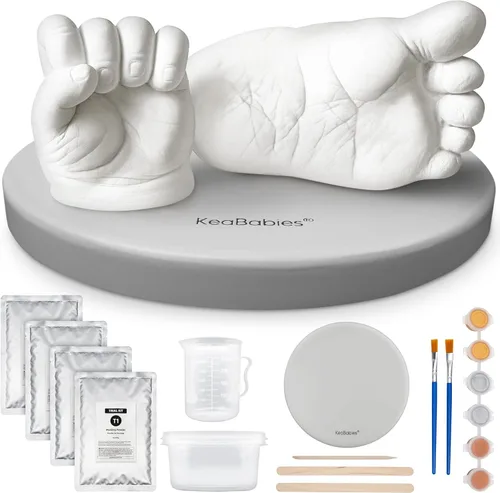 Vista 10 de KeaBabies Kit de Moldeado para Bebés, Molde de Manos y Pies, Kit de Moldeado de Mano para Recién Nacidos 3D y Elegante Base de Madera, Moldes