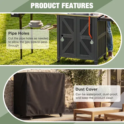 Vista 4 de 3-in-1 Outdoor Grill Cart with Sink & Faucet, Stainless Steel Top Outdoor Kitchen Island, Prep Table with Foldable Side Table, Storage Cabinet