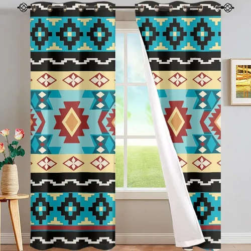 Vista 30 de ZFRXIGN Cortinas opacas para ventana de caballo azteca occidental, 63 pulgadas de largo, para cuarto de bebé, sala de estar, dormitorio, 2 paneles