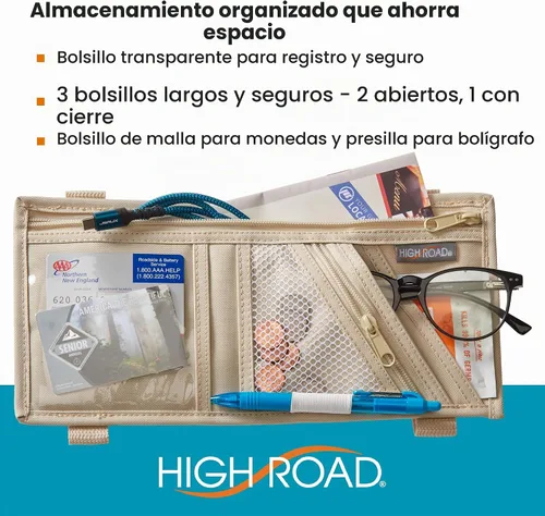 Vista 3 de High Road Organizador de visera de coche y soporte para documentos para Beige Bronceado