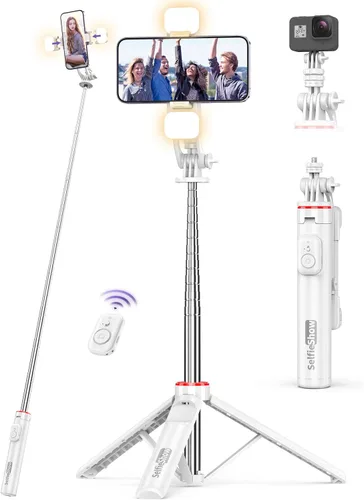 Vista 10 de Trípode para selfie stick de 53 pulgadas con luz, palo selfie extensible con control remoto, soporte de trípode portátil para teléfono celular