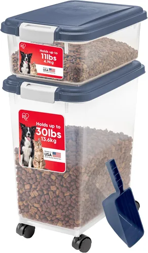 Vista 11 de IRIS USA Contenedor hermético de almacenamiento de comida para perros combinado de 30 libras y 11 libras, caja apilable para premios, cuchara de 2
