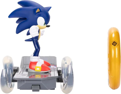 Vista 3 de JAKKS Pacific Sonic The Hedgehog Speed - Vehículo de patineta RC con controlador de anillo dorado, ruedas iluminadas y 360 giros, modo Turbo