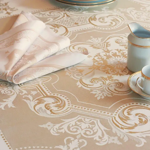 Vista 3 de Garnier Thiebaut, Eleonore Dore - Elegante mantel de jacquard renacentista francés, 100% algodón, redondo de 69 pulgadas, color verde dulce tratado