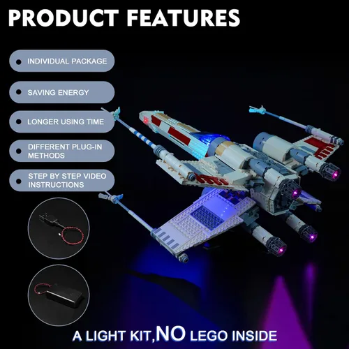 Vista 4 de BrickBling Kit de luces compatible con Lego UCS X-Wing Starfighter (sin modelo), luces creativas compatibles con Lego 75355, gran sorpresa
