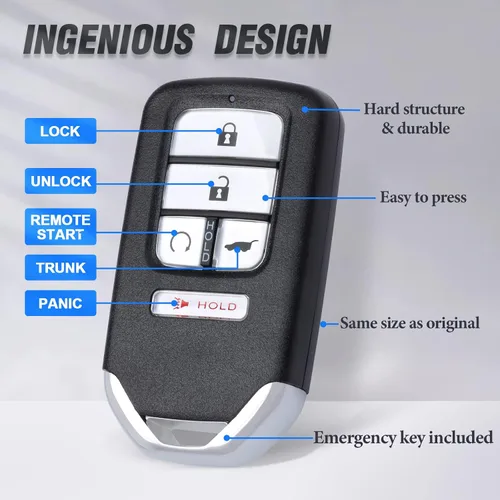 Vista 6 de Keymall - Funda inteligente para llave de automóvil con entrada sin llave y arranque remoto de repuesto para Honda Pilot 2016-2018 y Civic CR-V