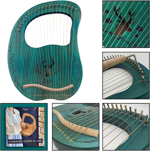 Vista 4 de Arpa de Lira, 19 cuerdas de metal, cuerpo de caoba con silla de arce Lyra Arpa con bolsa y llave incluida 19 Cuerdas Verde