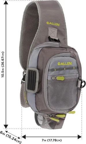 Vista 2 de Allen Company Cedar Creek Fly Fishing Sling Pack - Fits up to 4 Tackle/Fly Boxes and Other Accessories - Gray/Lime and Olive Green