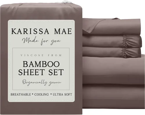 Vista 44 de KARISSA MAE Juego de sábanas de viscosa de bambú de lujo, 100% certificado FSC, refrescante, lujosamente suave, bolsillos profundos de 18 pulgadas