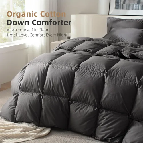 Vista 2 de Edredón de plumón de fibra tamaño individual, edredón de cama de estilo hotel, 750+ potencia de relleno, 1200 hilos, tela de algodón 100% orgánico