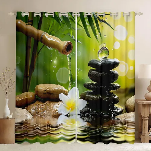 Cortinas con piedras zen, cortinas de bambú para ventana de velas para niños, niñas, adolescentes, cortinas de tratamiento de ventanas de spa