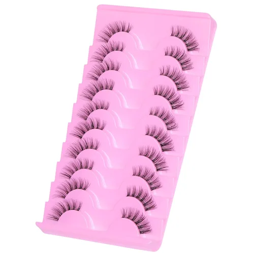 Vista 4 de FANXITON Pestañas postizas de media pestaña con banda transparente, aspecto natural, pestañas postizas 3D, finas, 0.59 pulgadas, suaves, ojo