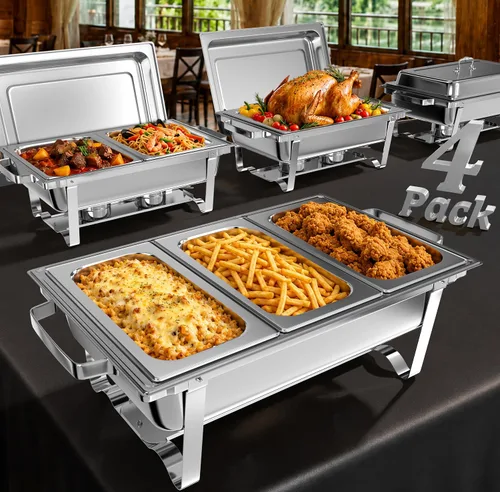 Vista 12 de Amhier Juego de Platos de Roce para Buffet 6 Piezas, Juego de Plato de Roce Buffet 9Qt con Diferentes Bandejas de Comida Combo, Calentadores