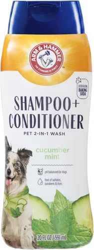 Arm and Hammer - Champú y acondicionador 2 en 1 para perros, menta y pepino - Fórmula de bicarbonato de sodio que elimina el olor para abrigos de