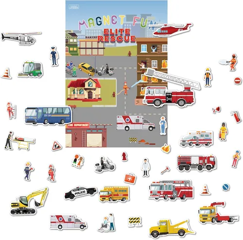 GRANDLMOON Tablero magnético portátil Elite Rescue Team Fire Fighting Camiones Policía Trauma e ingeniero (41 piezas)