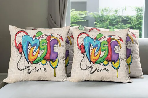 Vista 67 de Ambesonne Paquete de 4 fundas de cojín navideñas con cinta, ilustración de imagen de deseos navideños, impresión digital moderna de doble cara, 16