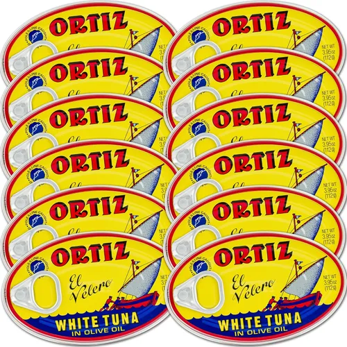 Ortiz Atún blanco en aceite de oliva, rebanadas tiernas frescas, atún silvestre español, alto en proteínas y grasas Omega 3, excelente en ensaladas,