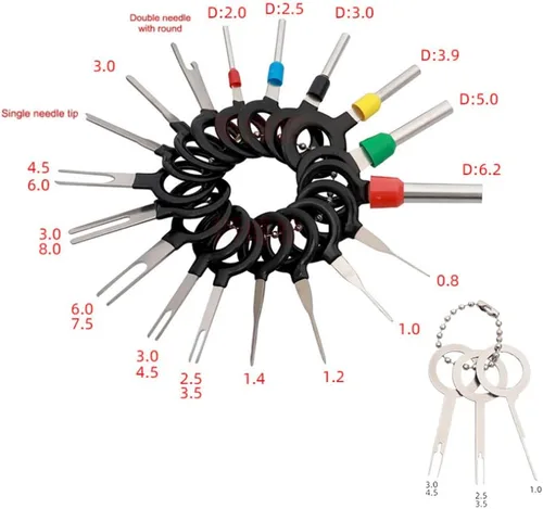 Vista 2 de Juego de 21 terminales de extracción de llaves de extracción de clavijas de cableado eléctrico para coche, herramientas de reparación de llaves