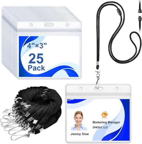 Soporte para insignia con cordón separable, soporte horizontal de plástico transparente para identificación con cordón de seguridad, resistente al