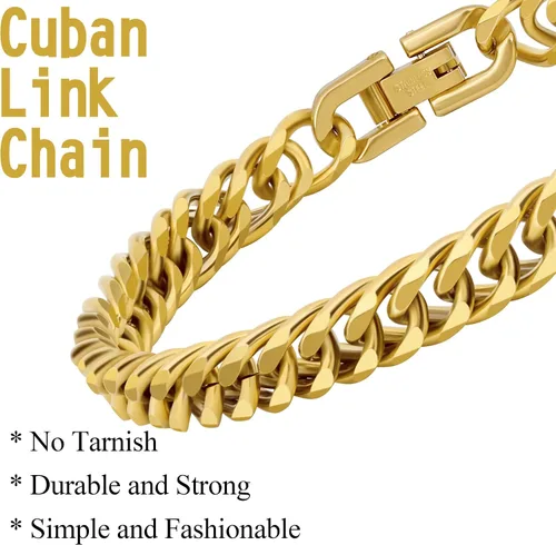 Vista 3 de Collar de pulsera Figaro de eslabones cubanos de 3 piezas, plata dorada y negra, resistente acero inoxidable 316L, cadena Figaro de eslabones