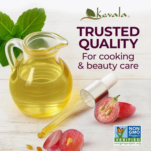 Vista 4 de Kevala Aceite de semilla de uva – Aceite nutritivo ideal para cocinar y belleza, hecho con uvas cuidadosamente seleccionadas, base perfecta