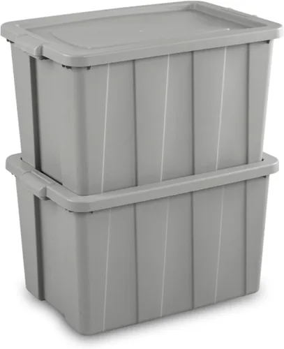 Vista 7 de Sterilite Tuff1 - Contenedor de plástico apilable de 30 galones con tapa, resistente a la temperatura y a los impactos, para sótano, garaje, ático