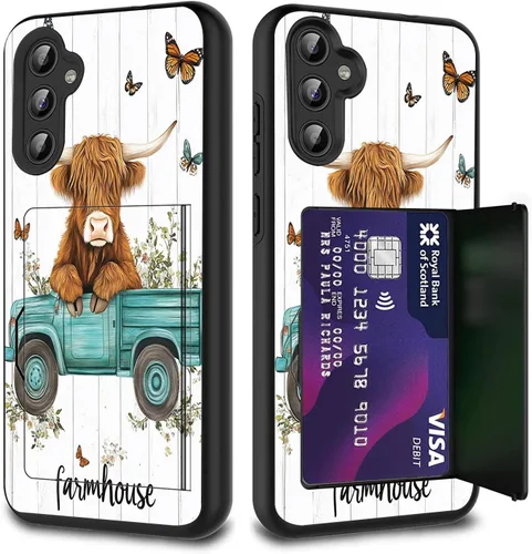 Vista 30 de Funda híbrida de doble capa con función atril para Samsung Galaxy A16 5G de 6.9 pulgadas, diseño de vaca con bandera estadounidense