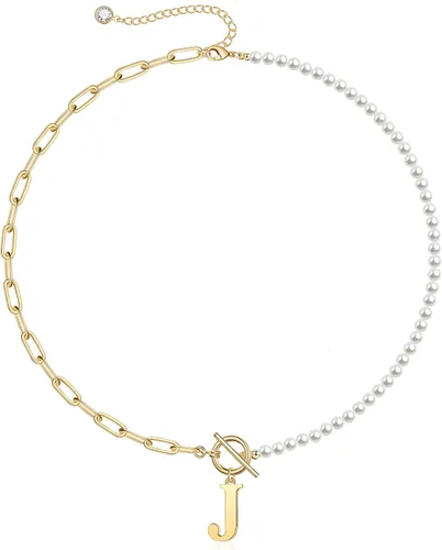 Vista 10 de Yoosteel Collar de perlas con inicial para mujer, gargantilla de cadena de perlas delicadas, collares con iniciales para mujer, cierre de palanca