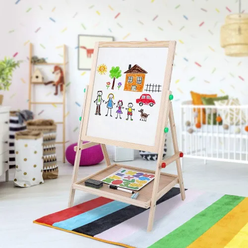 Vista 2 de Caballete 2 en 1 para niños, altura ajustable de doble cara, caballete de actividad de pintura artística de pie, pizarra de borrado en seco