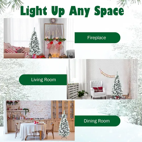 Vista 5 de COSTWAY Árbol de Navidad artificial flocado de nieve de 5 pies, árbol falso de Navidad con 339 puntas de rama, 228 bayas blancas y flores de pascua