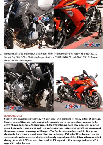 Vista 9 de 2017 – 2018 Kawasaki Ninja 650, Z650 Protectores deslizantes de marco– Fabricado en los Estados Unidos.