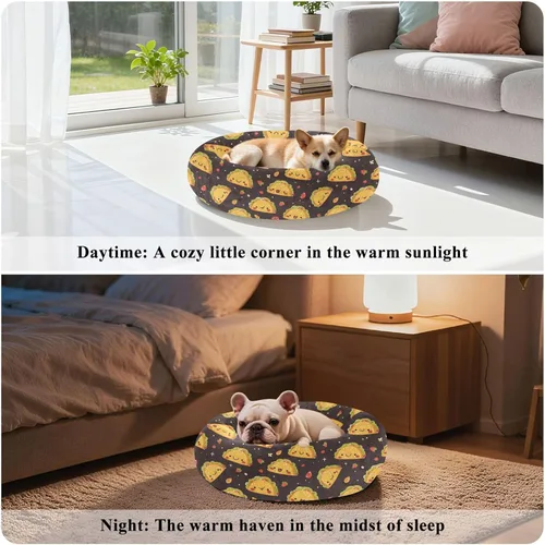 Vista 4 de Wudan Pet Cat Beds Calming Anti Anxiety Fluffy Cat Cave Bed for Small Size Pets Sleeping XS Happy Taco