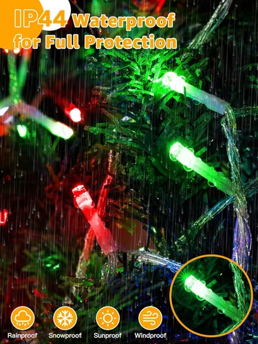 Vista 6 de Guhope - Luces de Navidad 600 LED de 98 pies, luces de cadena impermeables para exteriores con control remoto y temporizador, 8 modos de luces