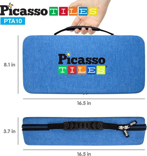 Vista 4 de PicassoTiles Estuche portátil de transporte de juguetes + 353 piezas de azulejos magnéticos, bloques de construcción de bloques de construcción