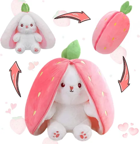 Vista 10 de MIAODAM Peluche reversible de conejo de zanahoria, orejas de conejo de zanahoria con cremallera, peluche de conejo de frutas, peluche de conejo