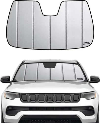 Vista 12 de Pigenius Parasol para parabrisas para Jeep Compass 2009-2017 (Old Body MK), acabado de cuero gris premium