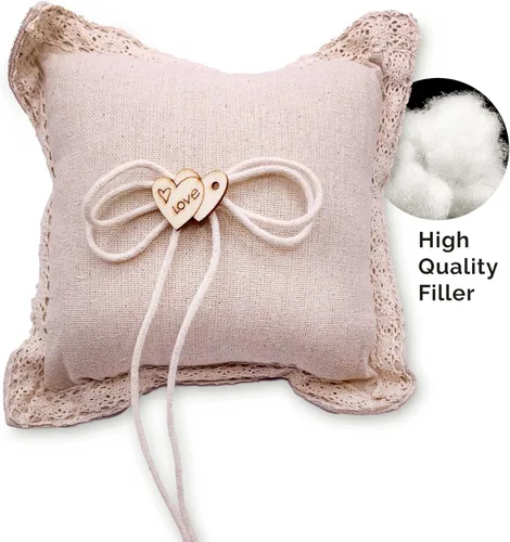Vista 8 de SLS SUPPLY FLORA - Almohada de arpillera para portador de anillos de encaje, soporte clásico para anillos de boda, elegante almohada rústica