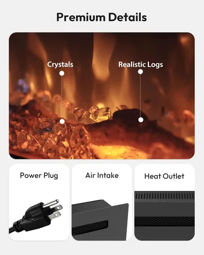 Vista 7 de EUHOMY Chimenea eléctrica de 60 pulgadas empotrada en la pared con control remoto, calentador de chimenea con color de llama ajustable, chimenea