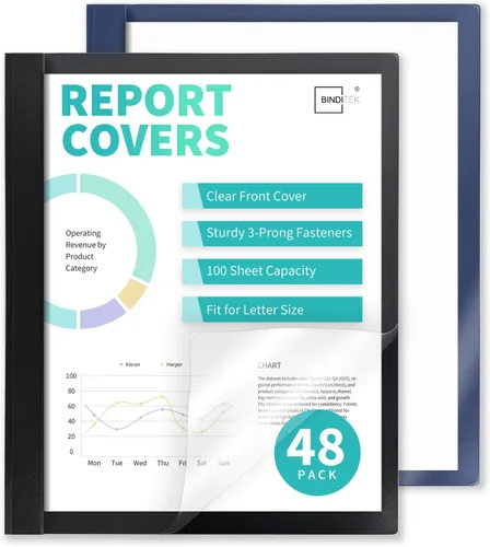 Vista 15 de Binditek Paquete de 10 portadas de informes frontales transparentes resistentes con 3 puntas, capacidad para 100 hojas, carpeta de informes