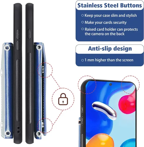 Vista 8 de Asuwish Funda de teléfono para Xiaomi Redmi Note 11S/11 4G Wallet Cover con protector de pantalla de vidrio templado y soporte para tarjeta
