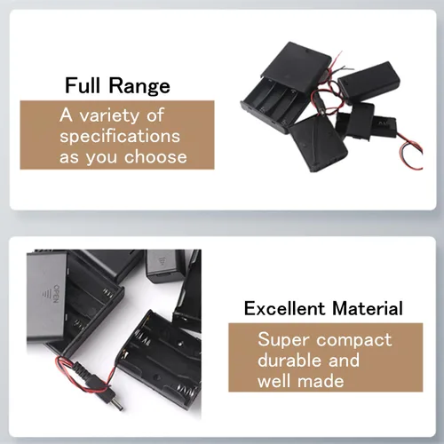 Vista 4 de 10 piezas de portapilas AA de 1 celda con tapa/interruptor de encendido/apagado/cables conductores, 1 caja de batería AA para producción