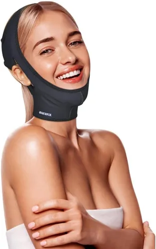 Correa de barbilla posquirúrgica para mujer, compresión de cuello y barbilla, correas para la cara, ajuste de la papilla (M, negro)