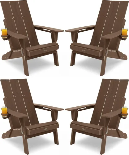 Vista 17 de Silla Adirondack con portavasos: sillas plegables Adirondack Juego de 2 muebles de plástico HDPE de material - sillas modernas compuestas plegables