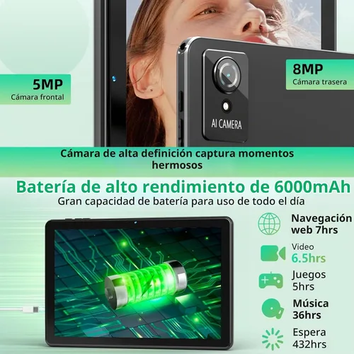 Vista 6 de Raemond Tableta 10 pulgadas Android 15 Tabletas, 18GB RAM 128GB ROM 1TB