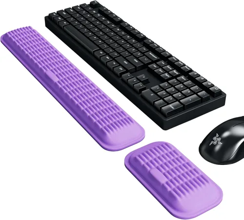 Vista 9 de MEKASS Reposamuñecas ergonómico para teclado y ratón, juego de reposamuñecas de espuma viscoelástica suave con base de silicona antideslizante