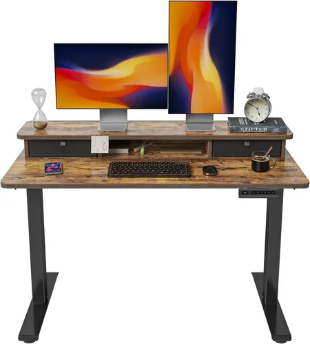 Vista 54 de FEZIBO Escritorio eléctrico de pie ajustable de altura de 40 x 24 pulgadas con doble cajón, escritorio para computadora, mesa de pie para oficina