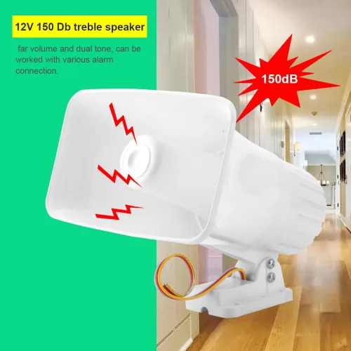 Vista 2 de Sirena de alarma electrónica cuerno 150dB sirena de seguridad interior/exterior DC 12V para el sistema de seguridad casero - blanco