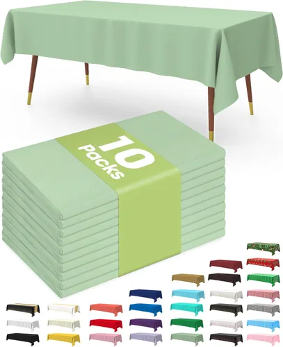 Vista 12 de Pureegg Juego de 10 manteles de plástico desechables, 54 x 108 pulgadas, para fiestas de cumpleaños, picnic, manteles blancos, rectangulares